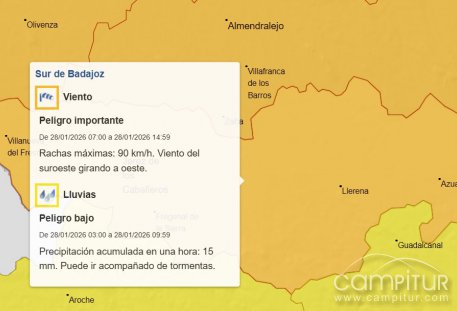 Extremadura activa la alerta naranja por viento y eleva a emergencia el plan Inuncaex
